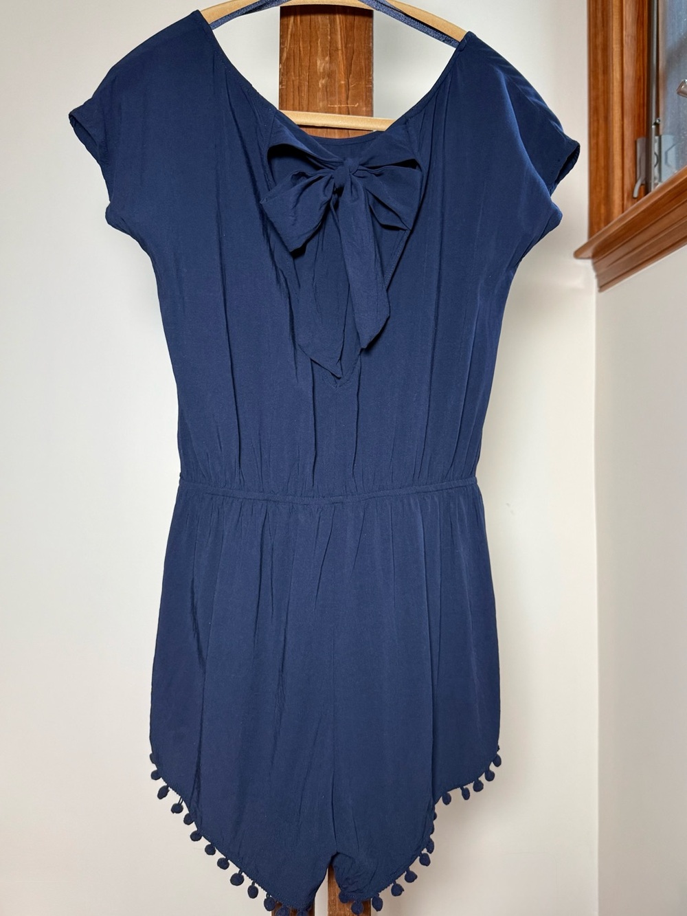 Navy Romper with PomPom Detail